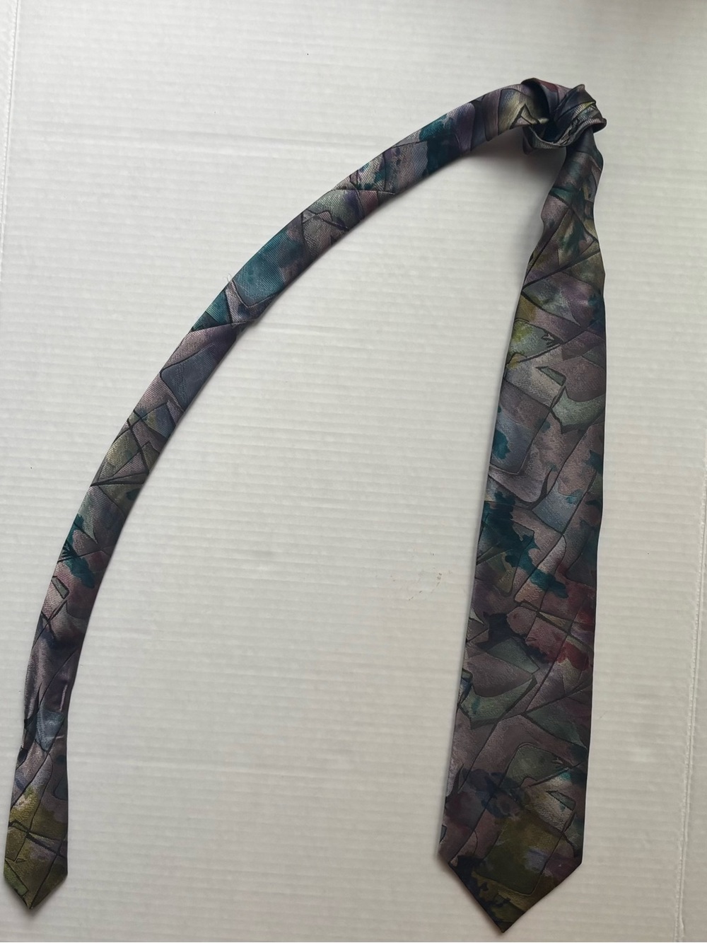Oscar de la renta watercolour mosaic abstract geometric multicolor neck tie